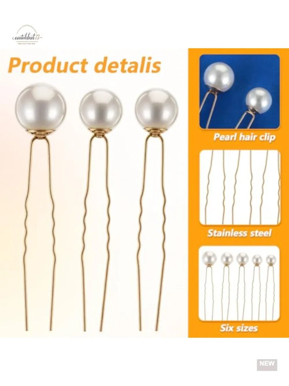 Pearl U-Pin Hair Clips, 18 Piece Set for Bridal Hairstyles